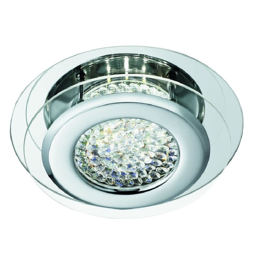 Searchlight 1692CC LED Chrome & Glass Modern Round Flush with Crystal Inner 28cm