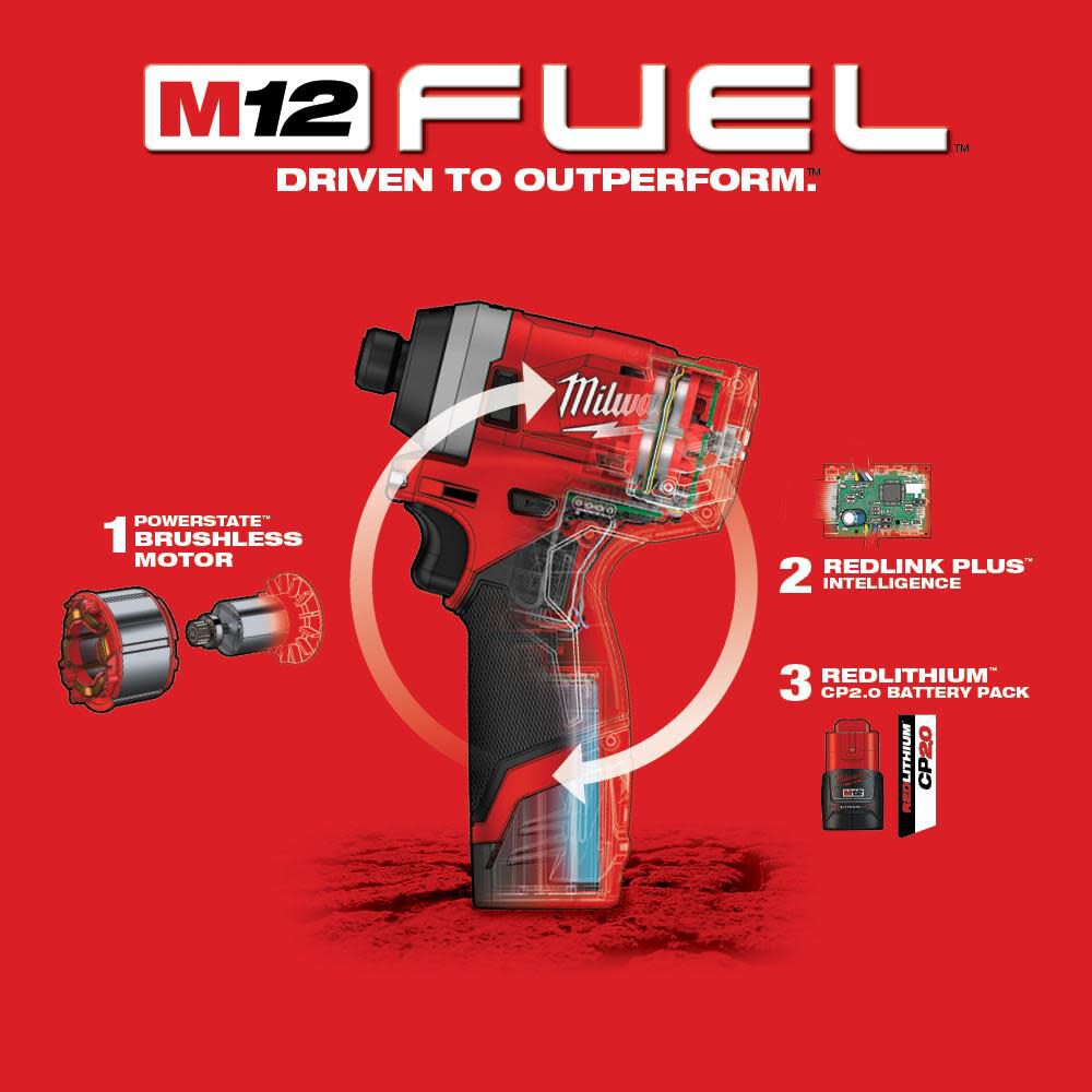 Milwaukee M12 FUEL 1/4 in. Hex Impact Driver Kit 2553-22 from Milwaukee