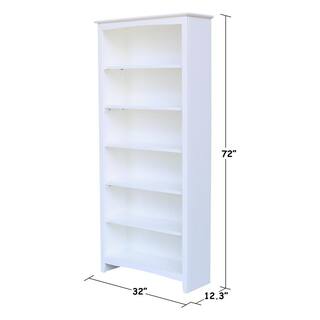 International Concepts 72 in. White Wood 6-shelf Standard Bookcase with Adjustable Shelves SH08-3227A