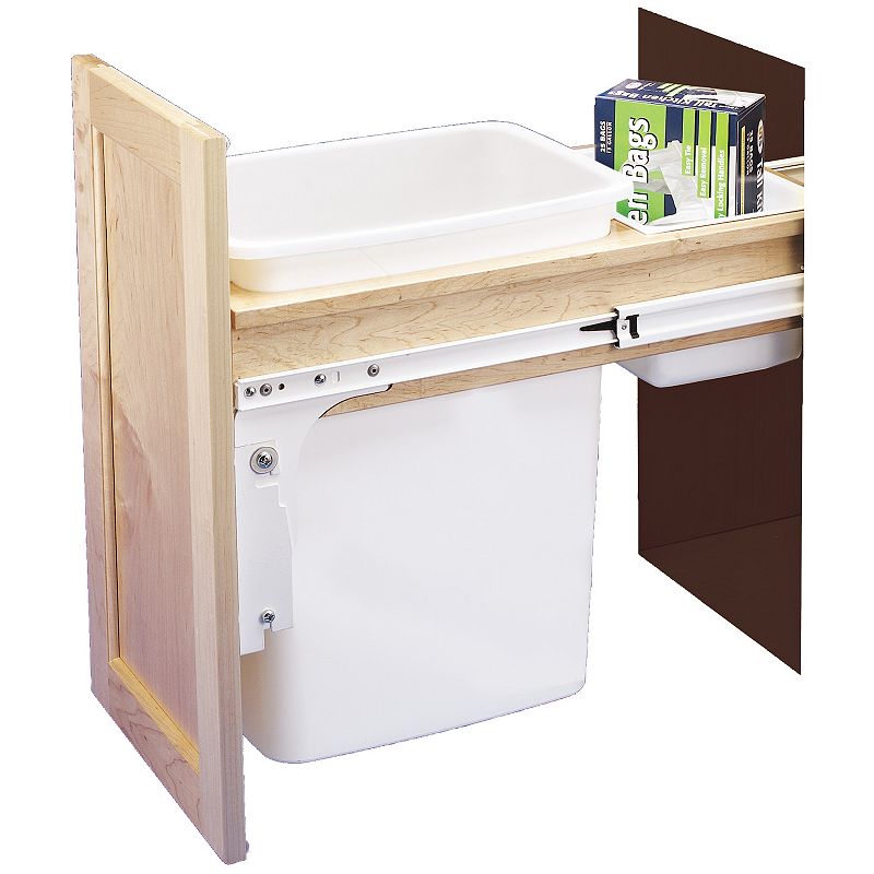 Rev-A-Shelf Single Pull Out Top Mount Trash Can 35 Quart， White， 4WCTM-12DM1