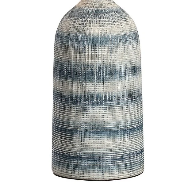 Bottle Shape Ceramic Table Lamp with Textured Lines， Blue