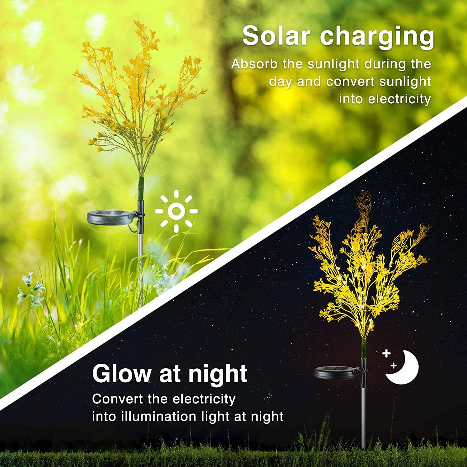 LEEFE  Outdoor Solar Flower Lights， Solar Lights，Solar Garden Lights，Solar Stake Lights for Yard Decro-2 Pack(Yellow)