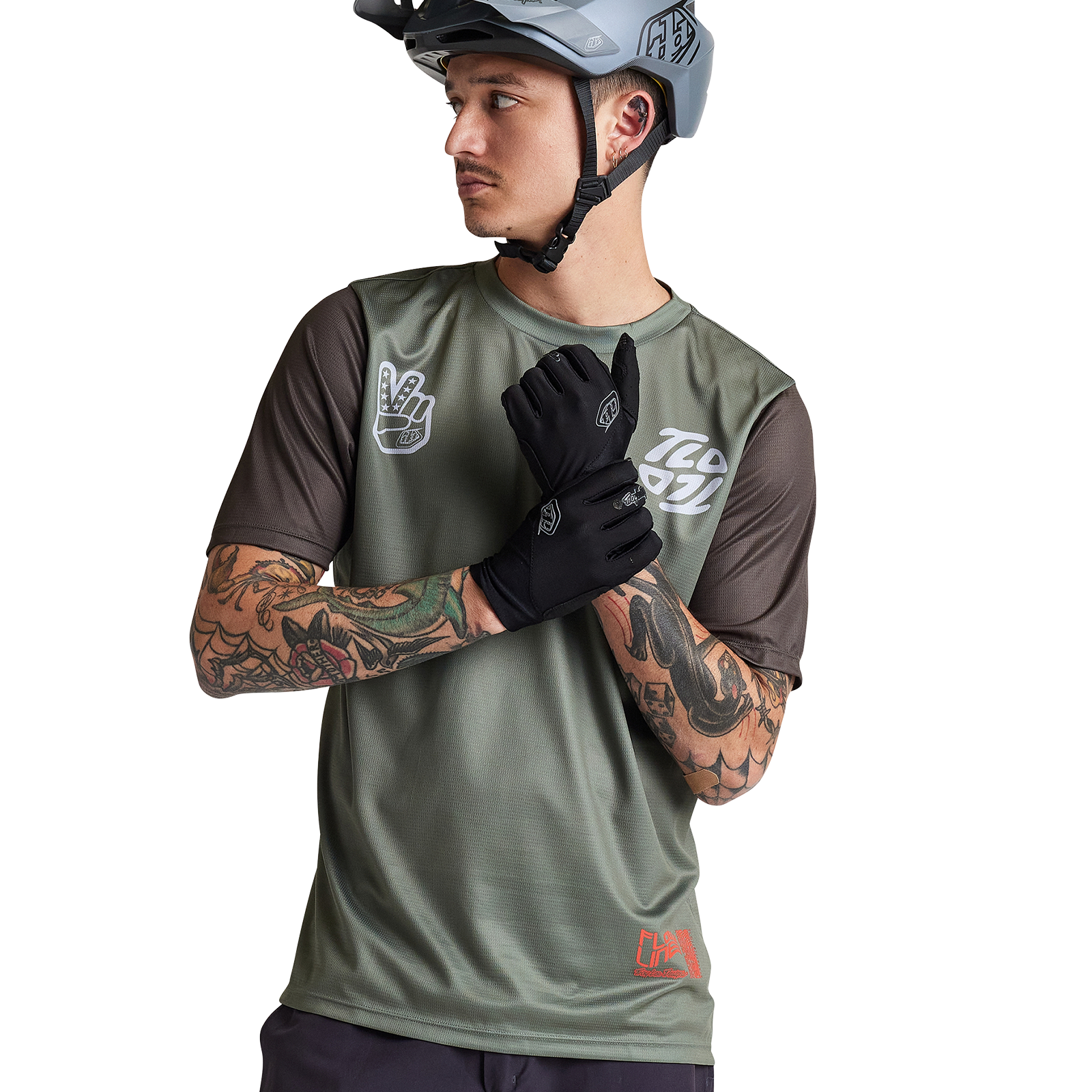 Troy Lee Designs Flowline Short Sleeve MTB Jersey - Flipped - Olive