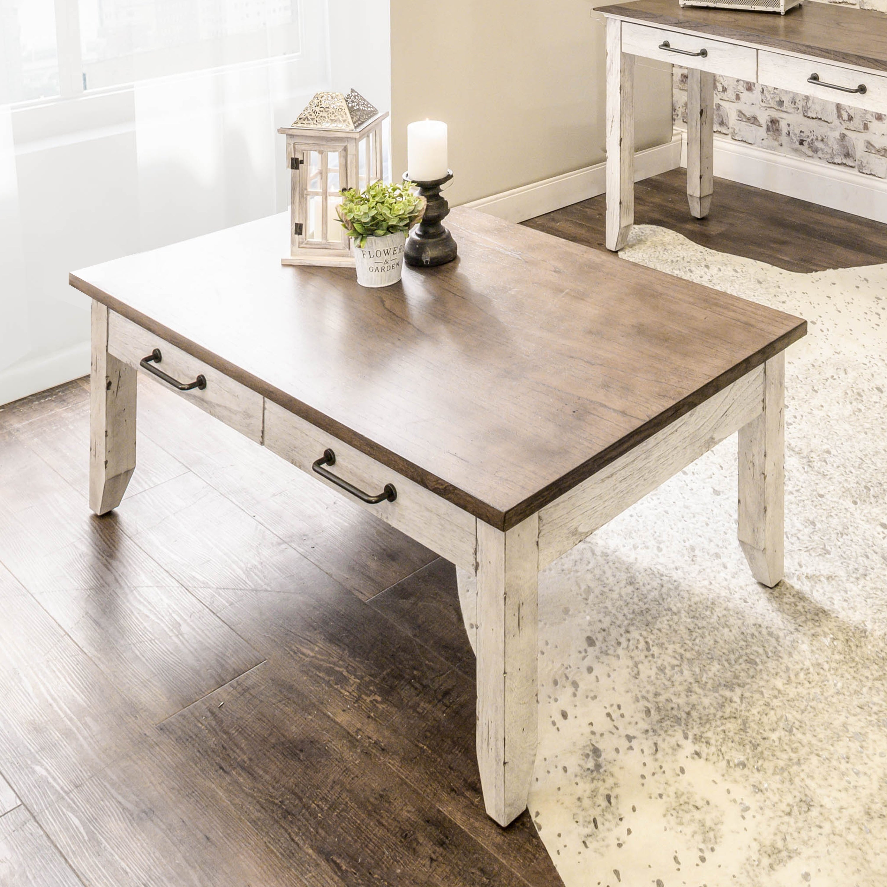 The Gray Barn Billings Creek Two-Tone Ivory and Honey Coffee Table