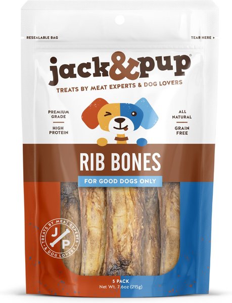 Jack and Pup Beef Rib Bone 6-in Dog Treats， 5 count