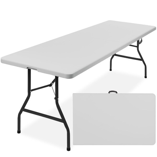 8ft Plastic Folding Table，Indoor Outdoor Heavy Duty Portable w/Handle，Lock for Picnic，Party，Pong，Camping