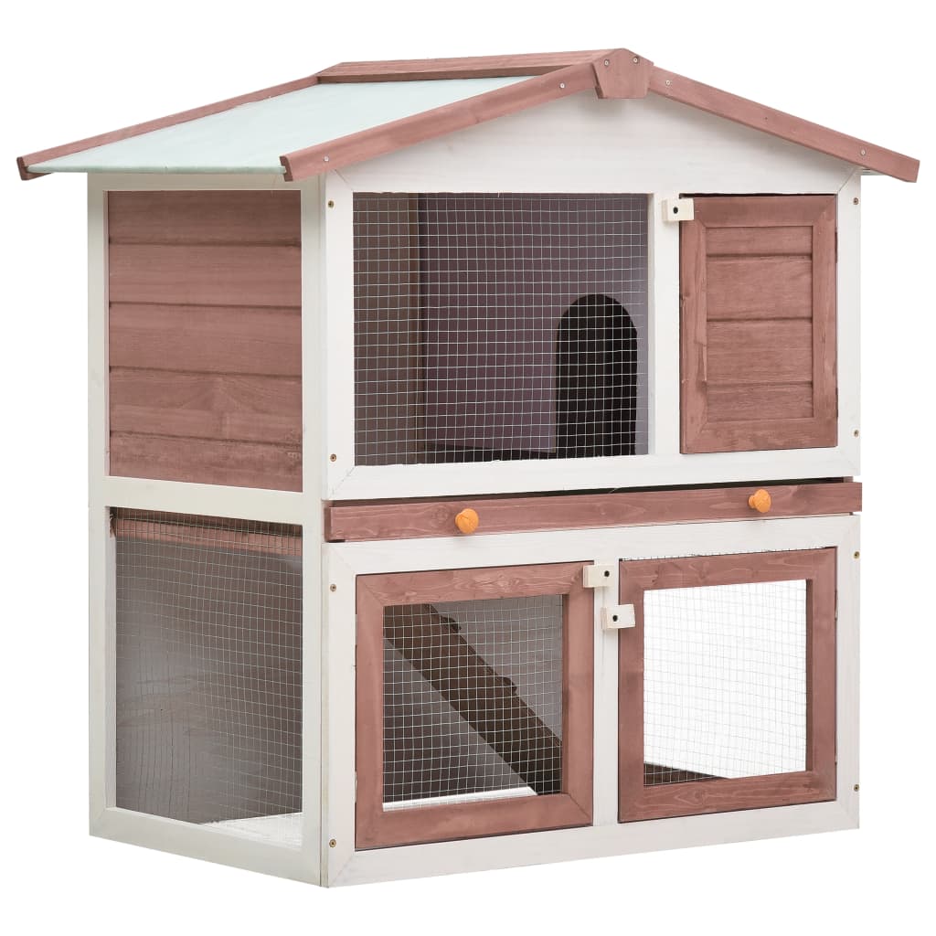 Rabbit Hutch Outdoor Inlife Rabbit Feeder 3 Doors， Brown Wood