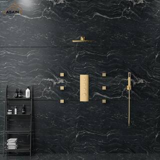 CASAINC 6-Spray Pattern 12 in. Wall Mounted Rainfall Shower Faucet and Dual Shower Heads System With 6 Body Jets In Brushed Gold CS6077-BG