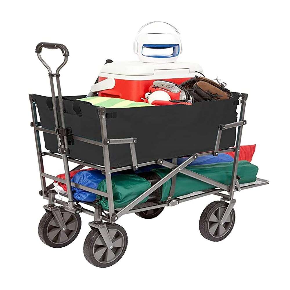 Mac Sports Double Decker Wagon: Black   Collapsible Outdoor Utility Garden Cart  150 Lb Capacity  32.5 x 17.5 x 10.5\