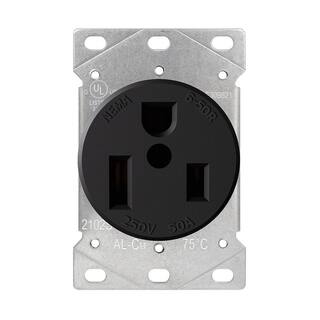 ELEGRP 50 Amp 250-Volt NEMA 6-50R Flush Mount Power Outlet Single Straight Blade Range and Dryer Outlet Grounding Black 2102S