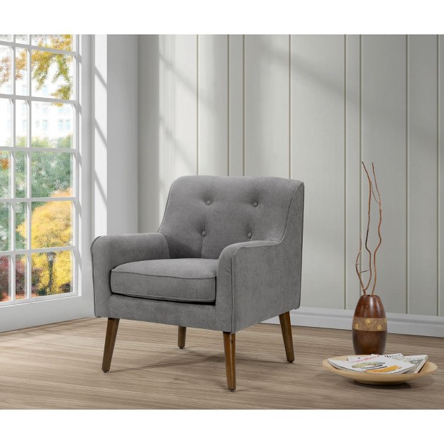 Simple Relax Woven Upholstered Tufted Armchair In Gray And Walnut