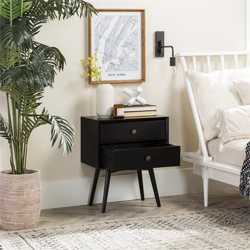 Mid Century Modern 2-Drawer Bedroom Nightstand in Black