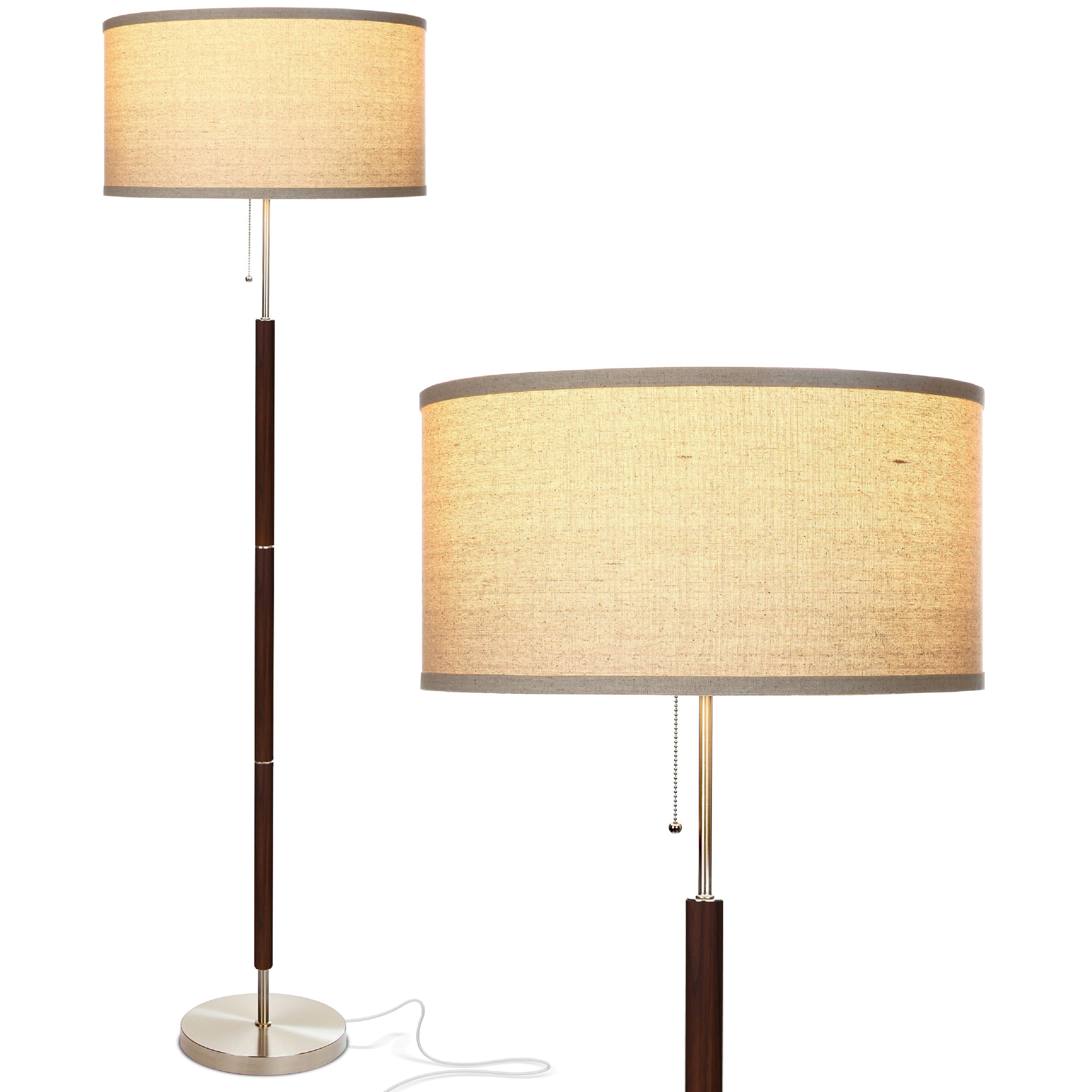 Carter LED Floor Lamp, Drum Shade Tall Lamp With Walnut Wood Finish, Great Living Room Décor, Mid-Century Lamp for Living Rooms & Offices, Mid Century Modern Lamp for Bedroom