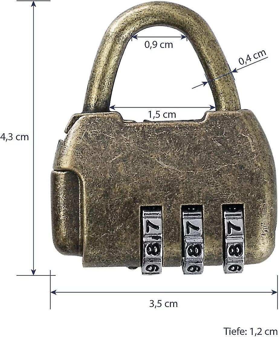 Vintage Combination Padlock - 3 Digits - 4.3 X 3.5 X 1.2 Cm - Gold