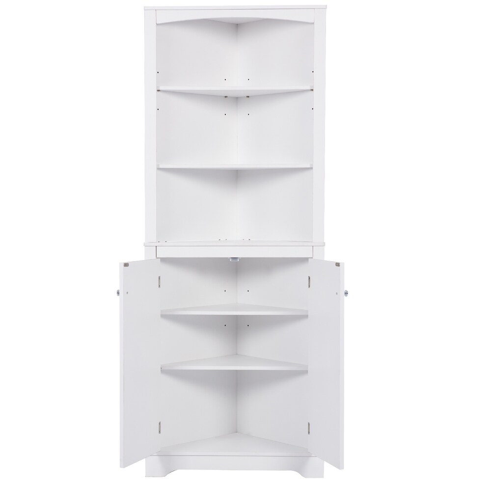 Bathroom Storage Corner Cabinet with Adjustable Shelves and Doors  Multi Functional Tall Storage Cabinet