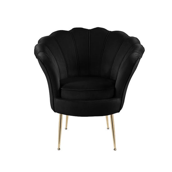 Velvet Scalloped Back Barrel Accent Chair with Metal Legs