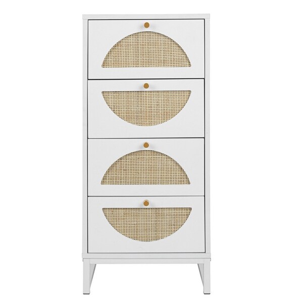 Boho Dresser Tower， Free Standing Storage Cabinet with 4 Rattan Drawers， Hallway Wooden Tall Storage Dressers Drawer Units - - 35711439