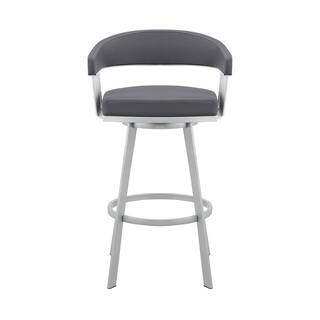 Armen Living Chelsea 34 in. Slate Grey Metal Bar Stool with Faux Leather Seat LCCSBASLGR26