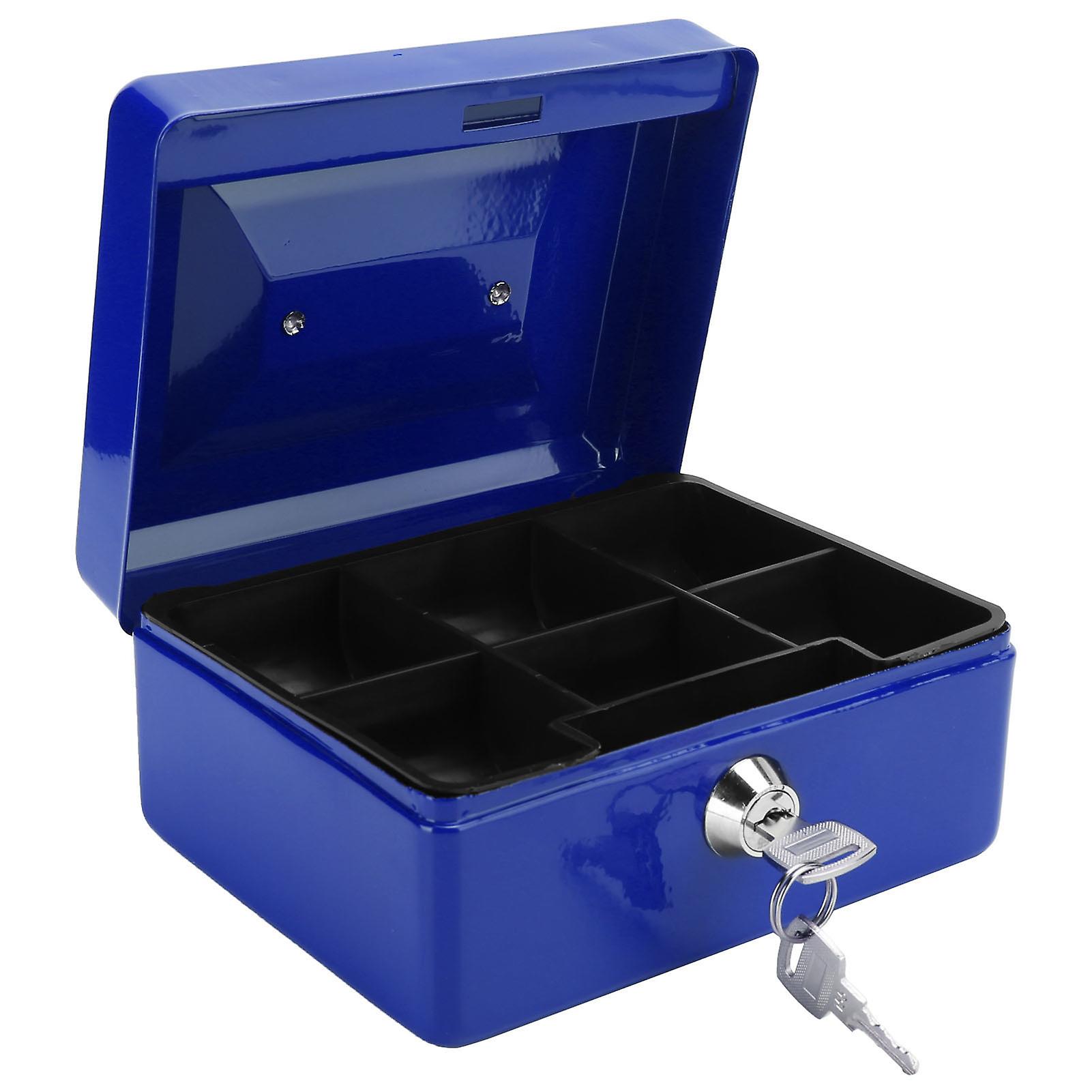 6in Mini Portable Cash Box Lockable Security Money Safe Box with Key Lock Home Office UseBlue