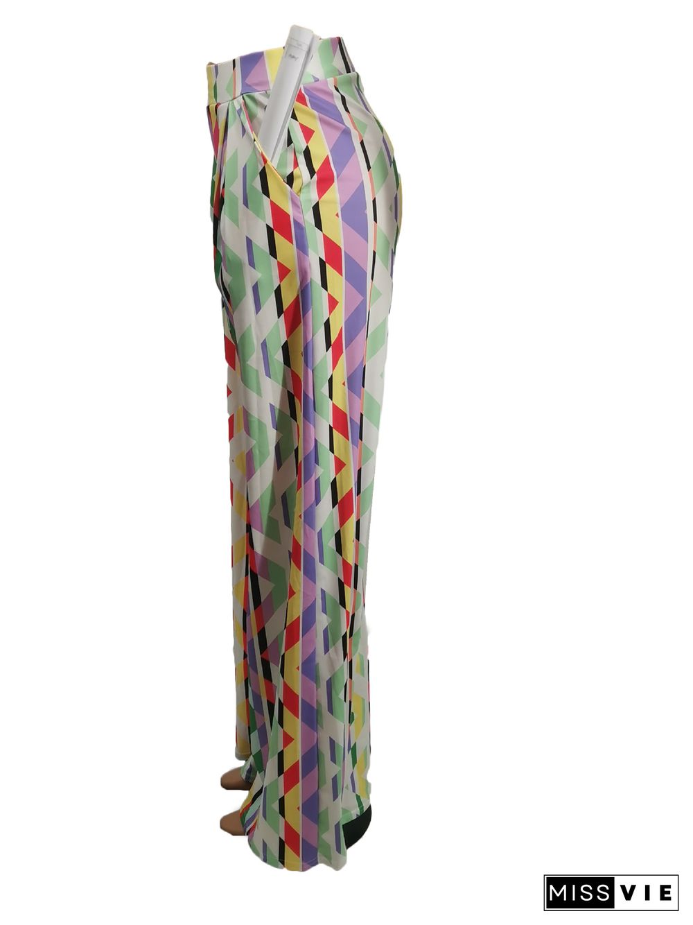 Women Casual High Waist Loose-Fitting Print Wide Leg Pants