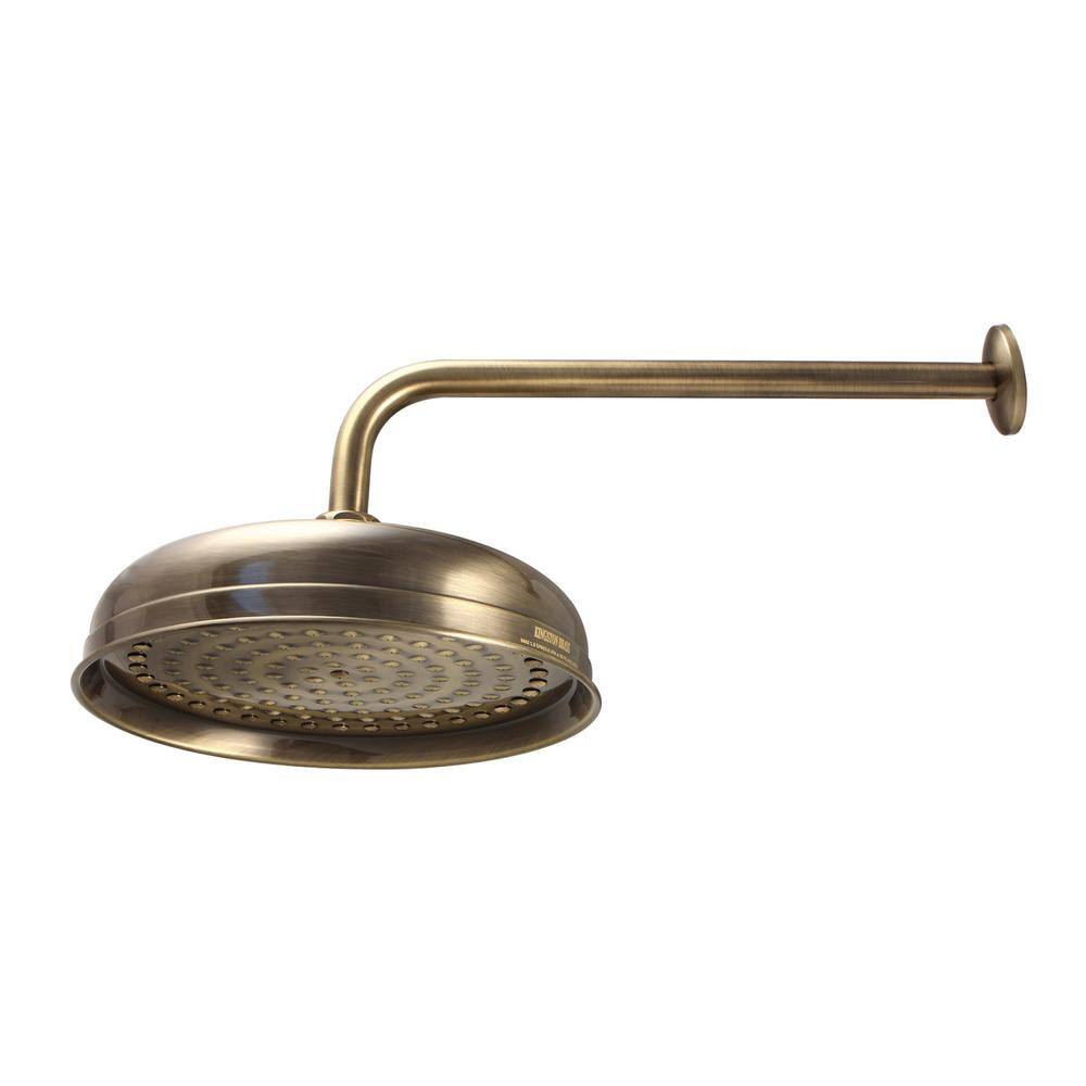 Kingston Brass Trimscape 1-Spray Patterns 10 in. Wall Mount Fixed Shower Head with 17 in. Shower Arm in Antique Brass HK225K13