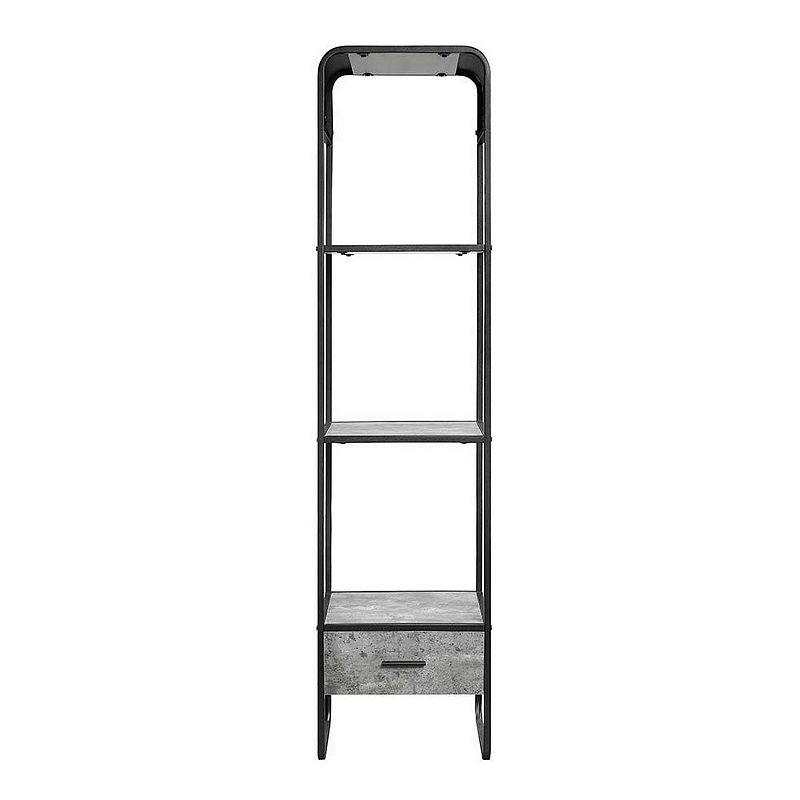 66 Inch Side Pier， Vertical Media Bookcase， 3 Shelves， Metal Frame， Gray