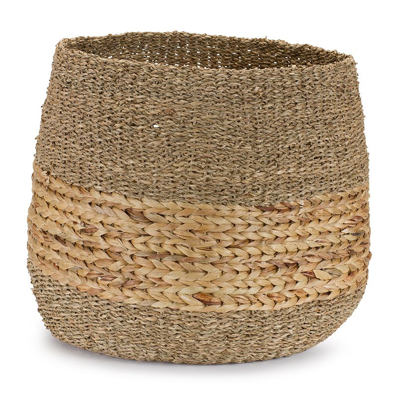 Woven Seagrass Basket With Wicker Accent (Set Of 2)