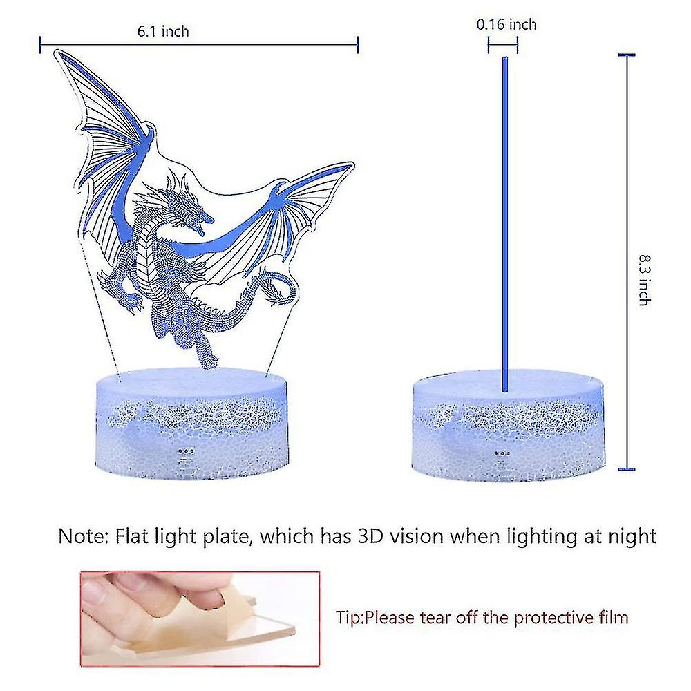 Dinosaur 3d Acrylic Night Light 7 Color Changing Led Light With Base Remote Control Usb Rechargeable Kids Boys Gift