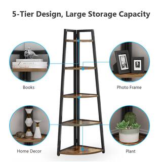 TRIBESIGNS WAY TO ORIGIN Jannelly 70 in. Rustic Brown and Black Wood 5tier 5 Shelf Corner Ladder Bookcase with Open Back HD-C0175-WZZ