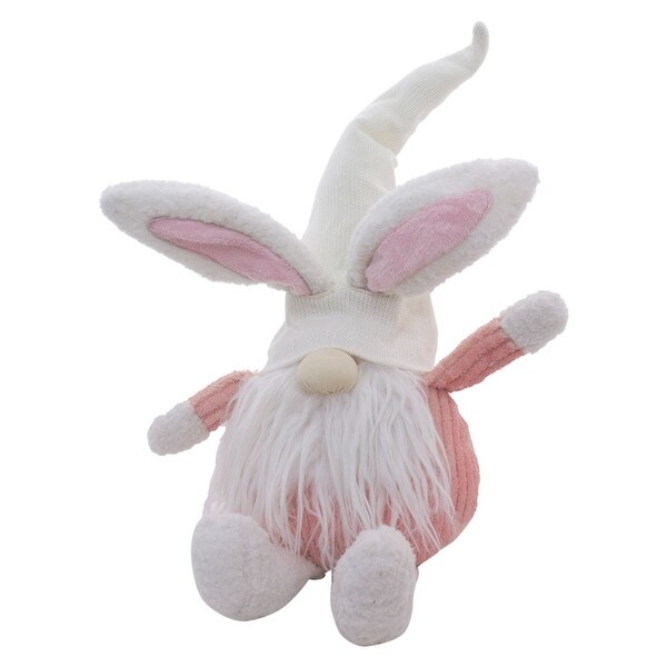 16.75 Pink and White Gnome Rabbit with Hat