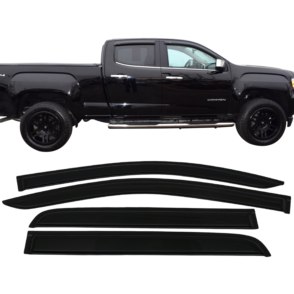 Ikon Motorsports Compatible with 15-22 Chevy Colorado GMC Canyon Crew Cab Acrylic Window Visors Vent Windshield Deflector Rain Guard 4Pc Set Outside Mount 2015 2016 2017 2018