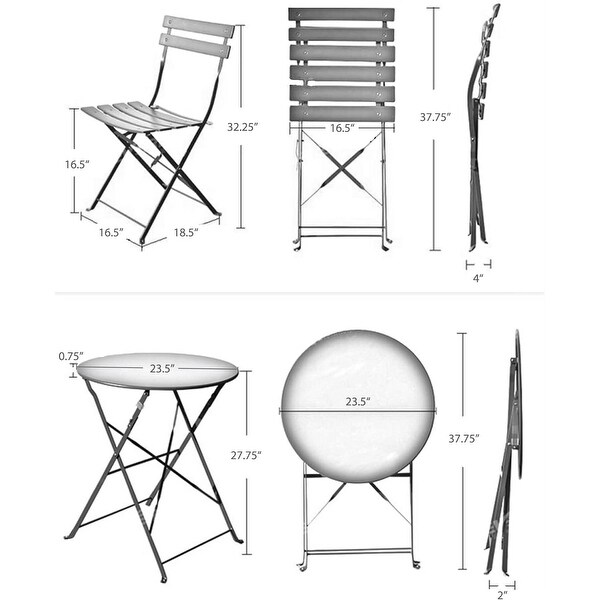 3Piece Bistro Set Folding Outdoor Furniture Sets with Premium Steel Frame Portable Design for Bistro and Balcony