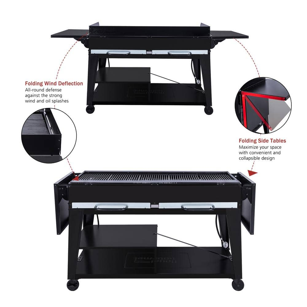 Royal Gourmet 8-Burner Event Propane Gas Grill with 2 Folding Side Tables in Black GB8003