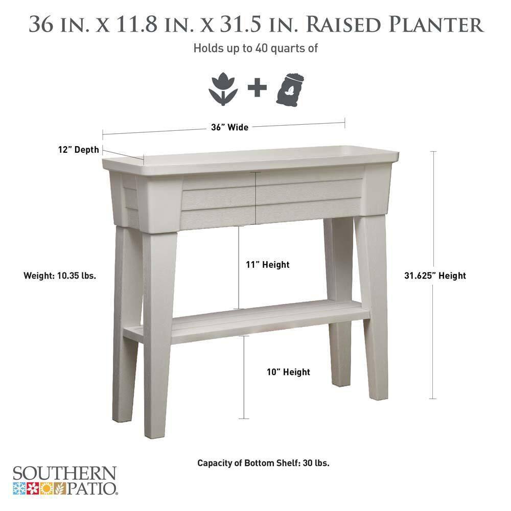 Southern Patio 36 in. x 11.8 in. x 31.5 in. White Plastic 40 Qt. Capacity Large Raised Garden Planter HDR-091349A