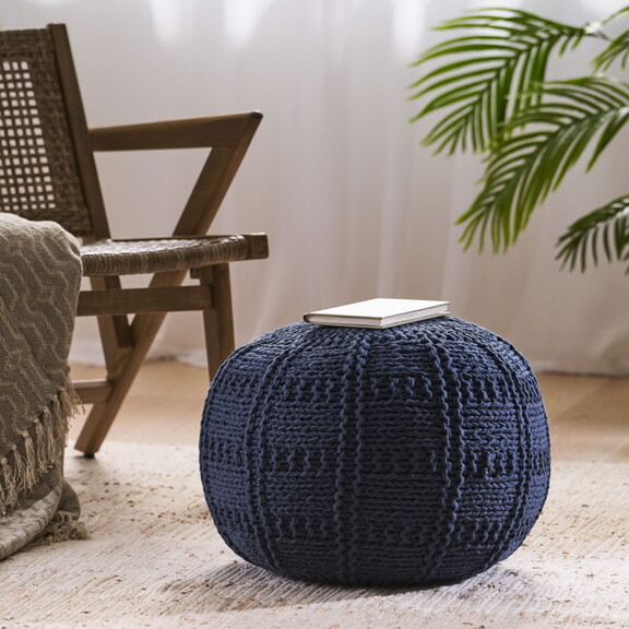 Yuny Handcrafted Modern Fabric Pouf  Yellow