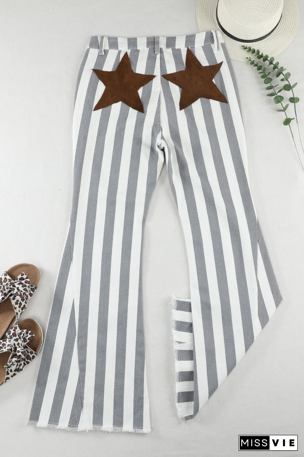 Stripe Star Embellished Western Flare Jeans