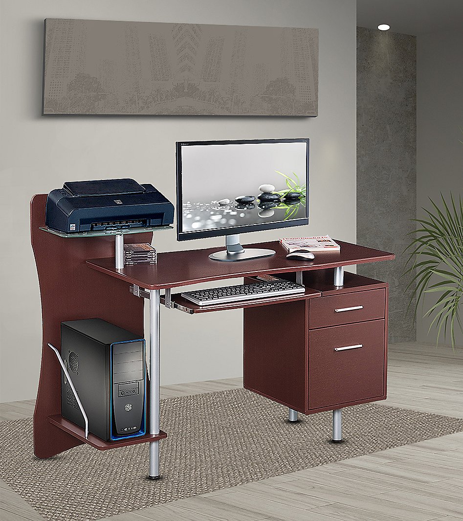 Techni Mobili Stylish Computer Desk with Storage and Glass Shelf