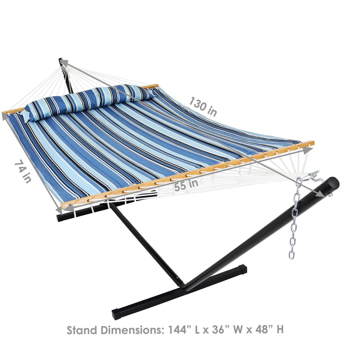 Ultimate Patio Quilted Double Hammock and Pillow w/ 12-Foot Black Stand