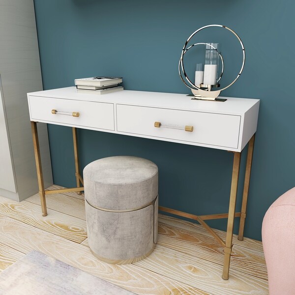 White Wood Glam Modern Contemporary 2 Drawer Desk Console Table - 47 x 15 x 31