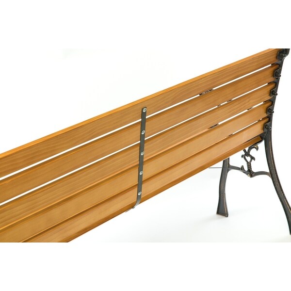 Wooden Outdoor Park Patio Garden Yard Bench Steel Armrest Legs