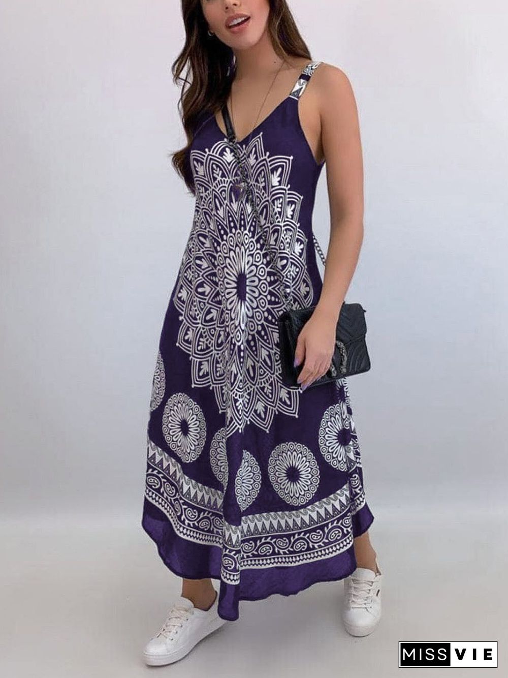 Boho Mandala Print Wide Strap Dress P10321