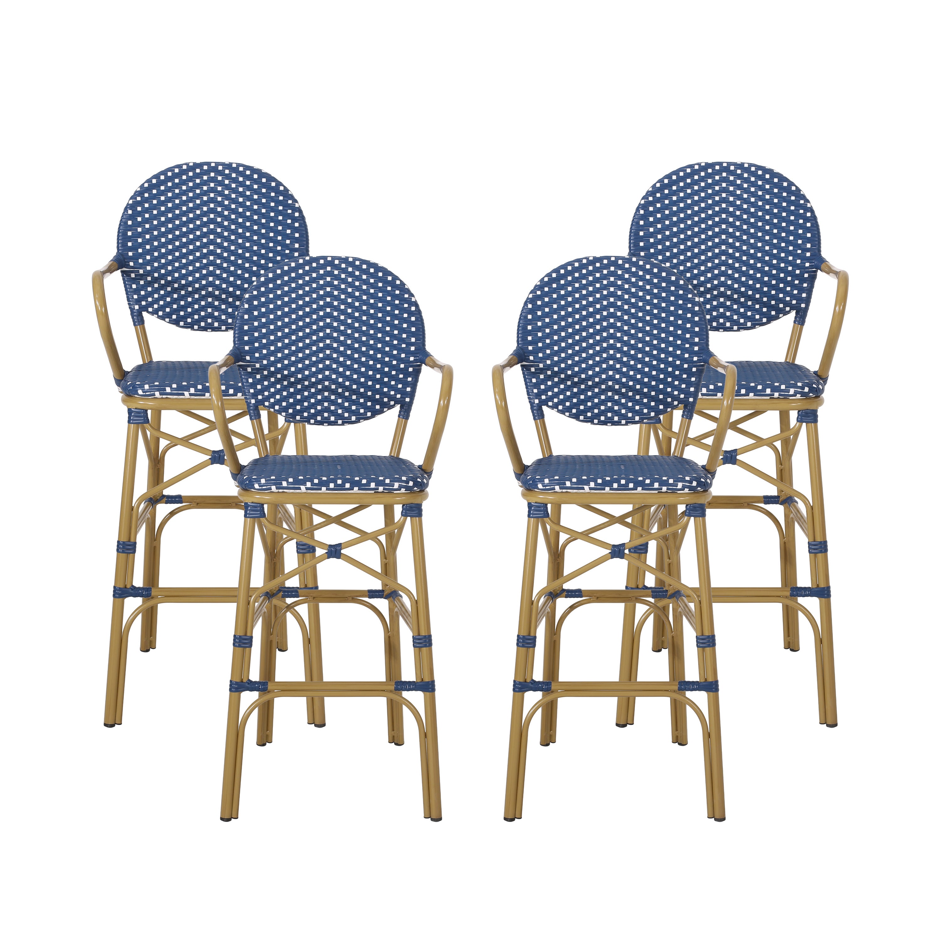 Danberry Outdoor Wicker and Aluminum 29.5 Inch French Barstools, Set of 4