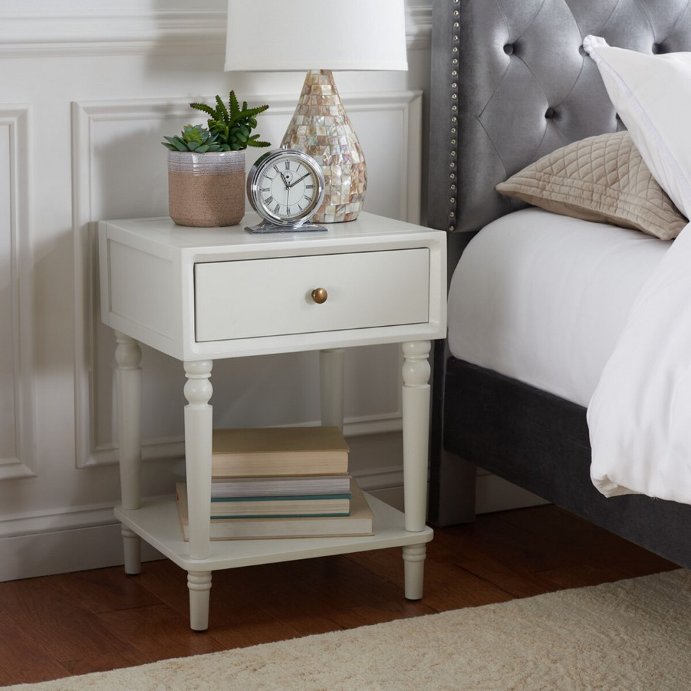 Leonard Accent Table With Storage Drawer Off White   Traditional   Side Tables And End Tables   by AED Luxury Home Decor  Houzz