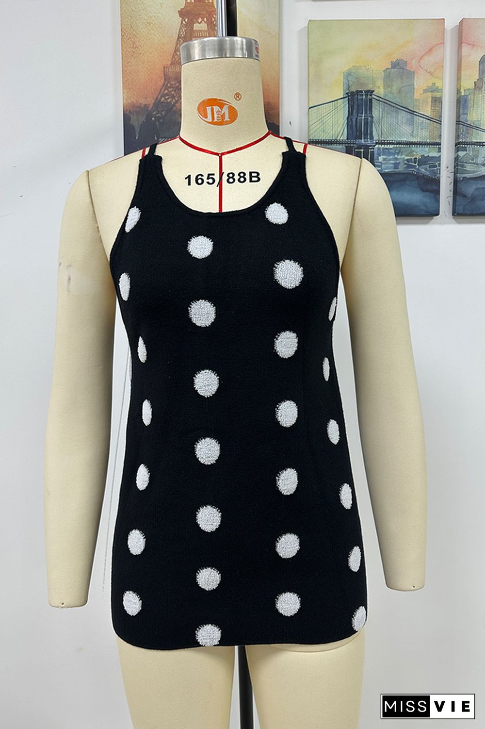 Sleeveless Polka Dot Knitting Tank Top