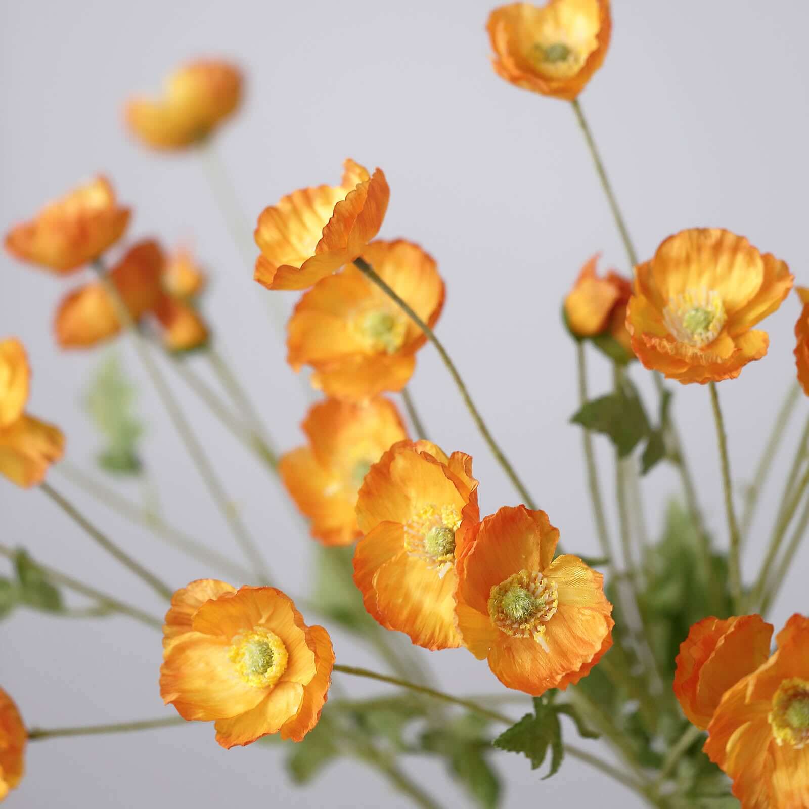 2 Stems Orange Artificial Silk Poppy Flower Bouquet Bushes 33