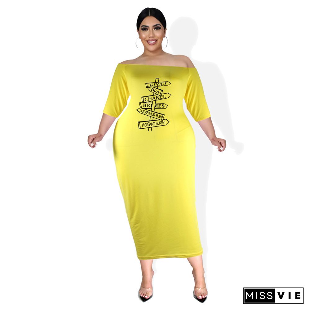 Plus Size Off The Shoulder Half Sleeve Pencil Dress