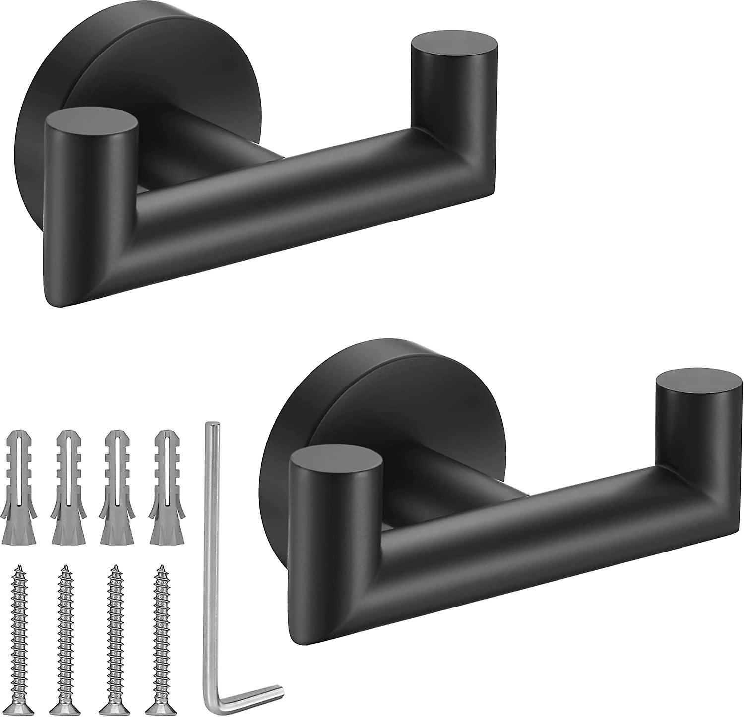 Bathroom Robe Hooks Set Of 2 Bathroom Towel Hooks， Matte Black For Kitchen Bathroom， Sus304 Stainless Steel Robe Hooks， Heavy Duty Double Towel Hooks