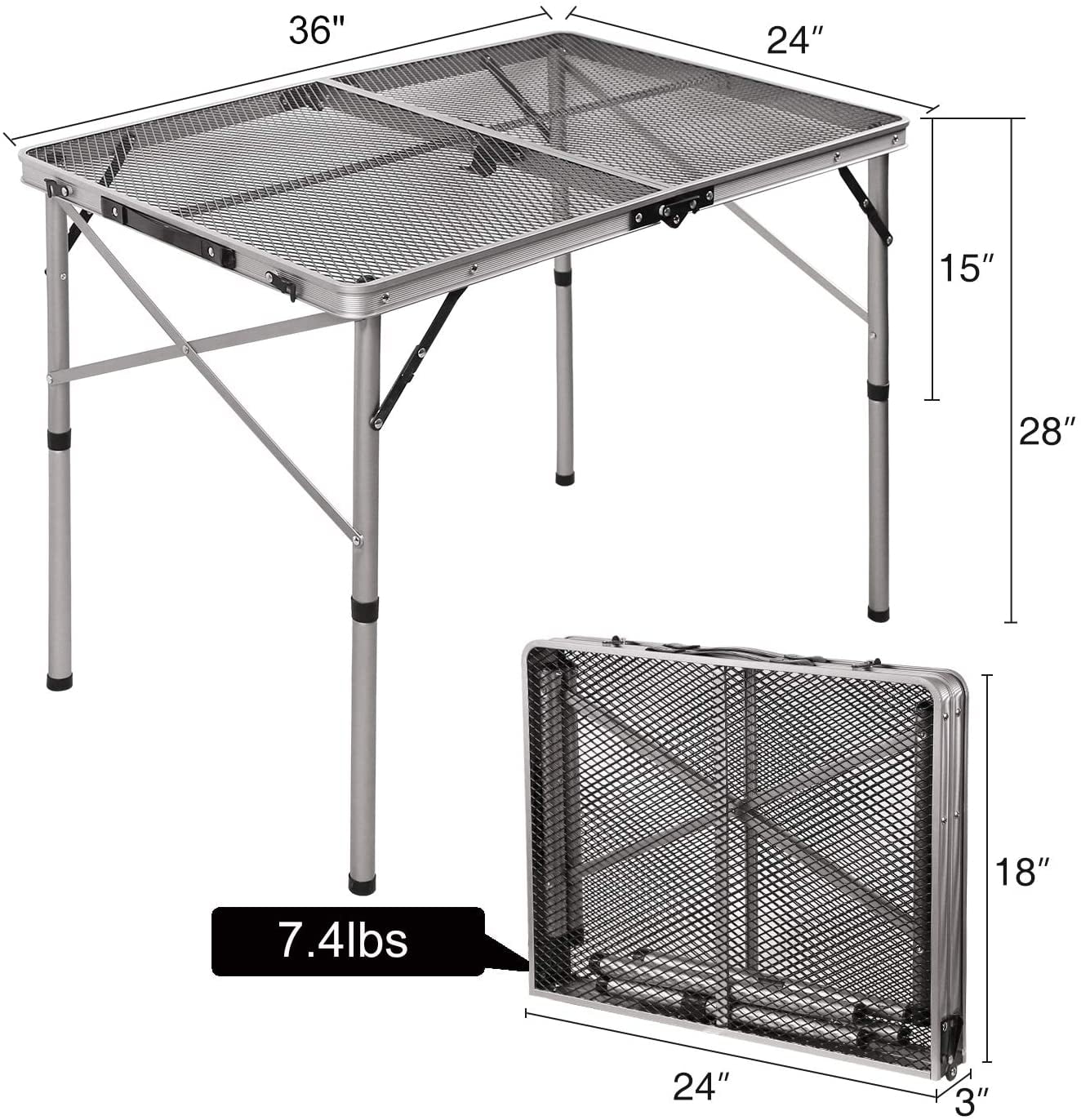 REDCAMP Folding Portable Grill Table for Camping, Lightweight Aluminum Metal Grill Stand Table with Adjustable Height Legs for Outside Cooking Outdoor BBQ RV Picnic, Silver