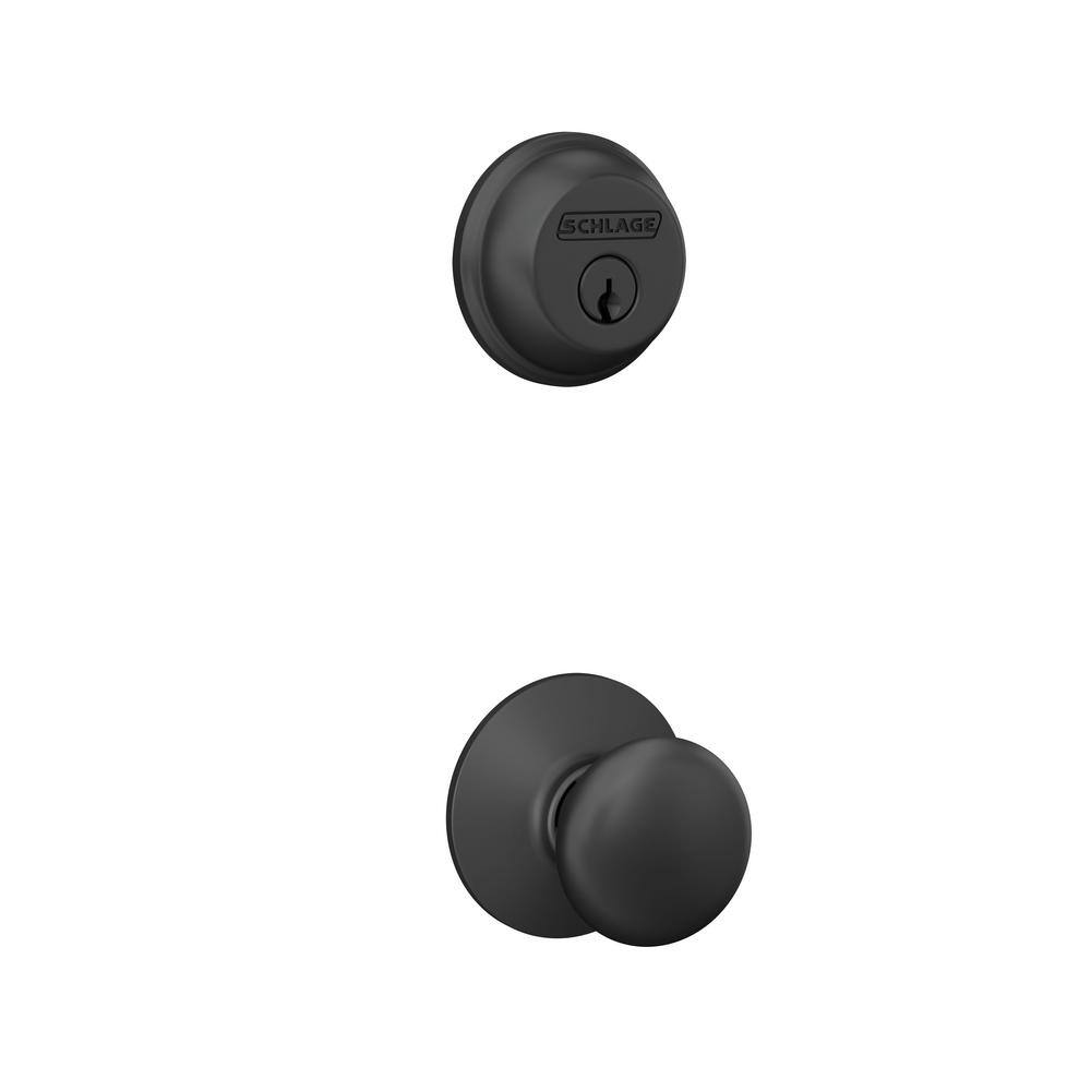 Schlage Plymouth Matte Black Single Cylinder Deadbolt and Keyed Entry Door Knob Combo Pack FB50N G PLY 622