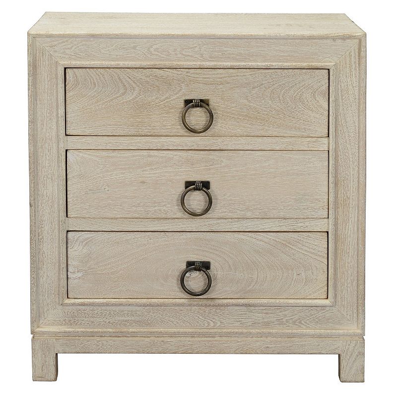 Cal 30 Inch Mango Wood Nightstand， 3 Drawers， Natural Beige